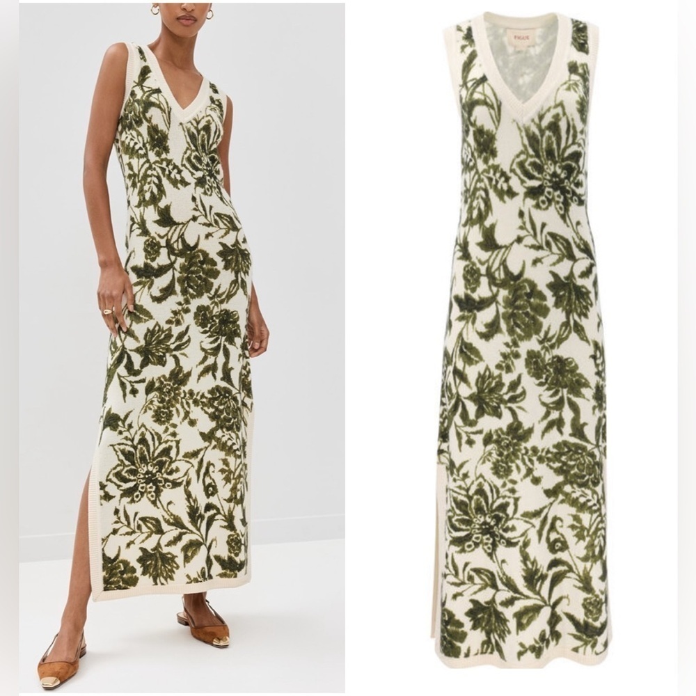 Figue Roxanne Cashmere Wool Sweater Dress Ikat Floral Woodland Green NWT